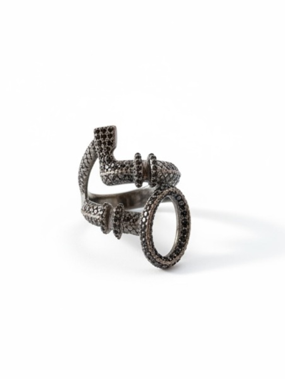 Lucky Brand Snake Ring Gunmetal and Black Rhinestone - Picture 2 of 7